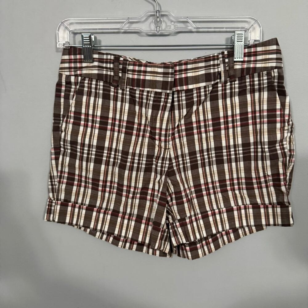 Land ‘N Sea Brown Plaid Women's Shorts Size 6 w/ Pockets Cotton & Spandex Blend